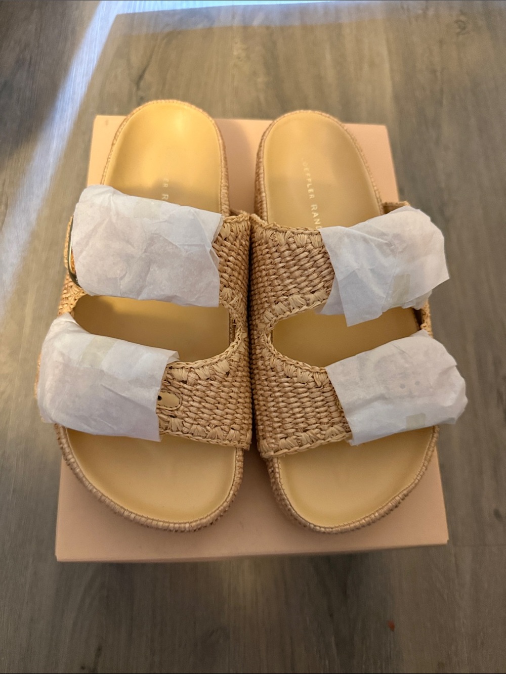 Loeffler Randall Theo Woven Double-Strap Slide Sandals - Natural Tan